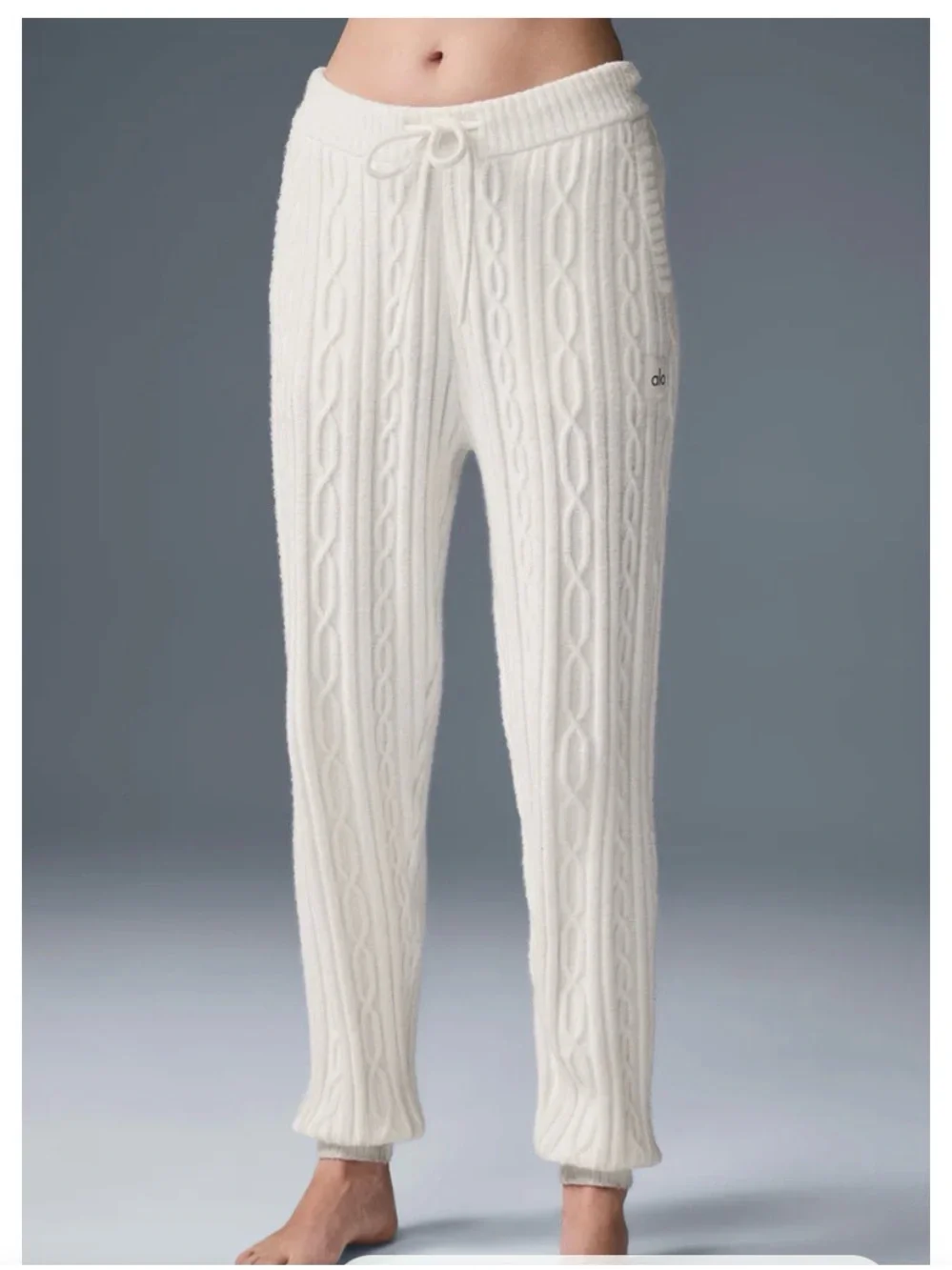 ALO Yoga Ivory Cable-Knit Drawstring Joggers